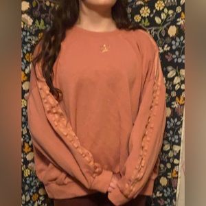 Adidas Salmon Pink Glimmer 3 Stripes Sweatshirt Size L EUC